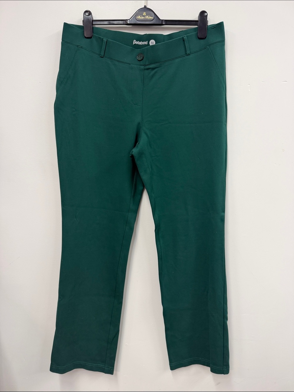 Betabrand Forest Green Straight Pull-On Pants